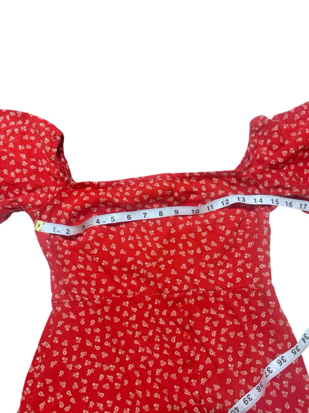 ASOS Red Floral Square-Neck Puff-Sleeve Mini Dress with Ruffle Hem - Picture 5 of 8